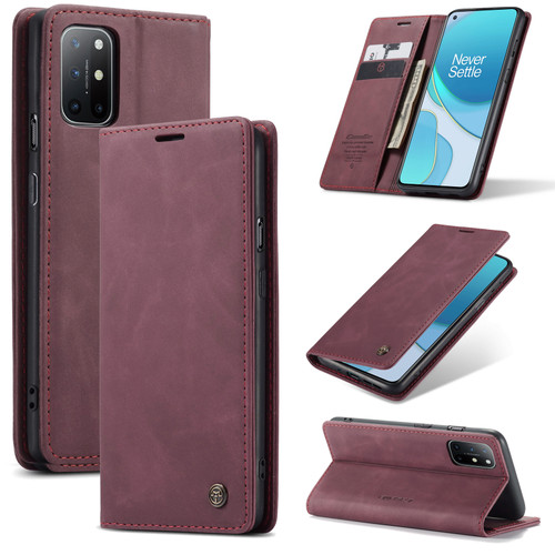 OnePlus 8T CaseMe 013 Multifunctional Retro Frosted Horizontal Flip Leather Case with Card Slot & Holder & Wallet - Wine Red